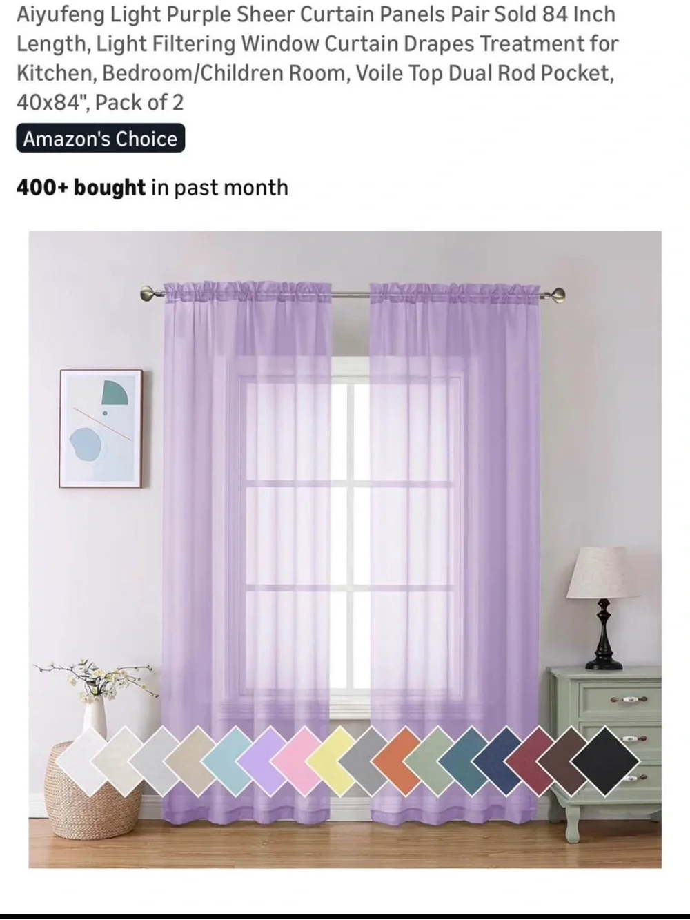 Light Purple Sheer Curtain Panels - 2 Pairs